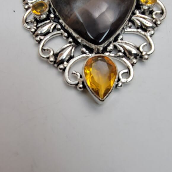 Sterling Silver Bronzite and Citrine Pendant Necklace - 20" Chain - Picture 3 of 7